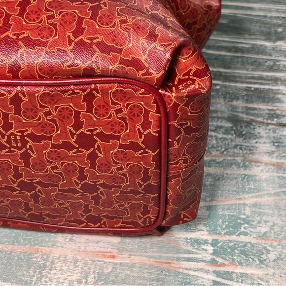 Céline Vintage Le Horse Carriage Saluki Monogram Tote Orange Red Tone & Silver - Picture 11 of 16